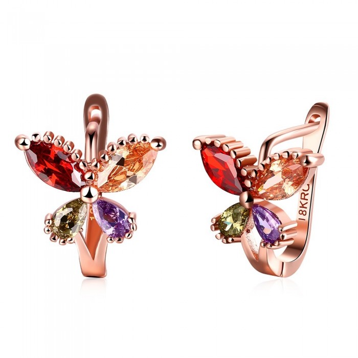 Boucles d'oreilles papillon oxyde de zirconium doré rose