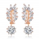 Boucles d'oreilles feuille et pendentif oxyde de zirconium doré rose