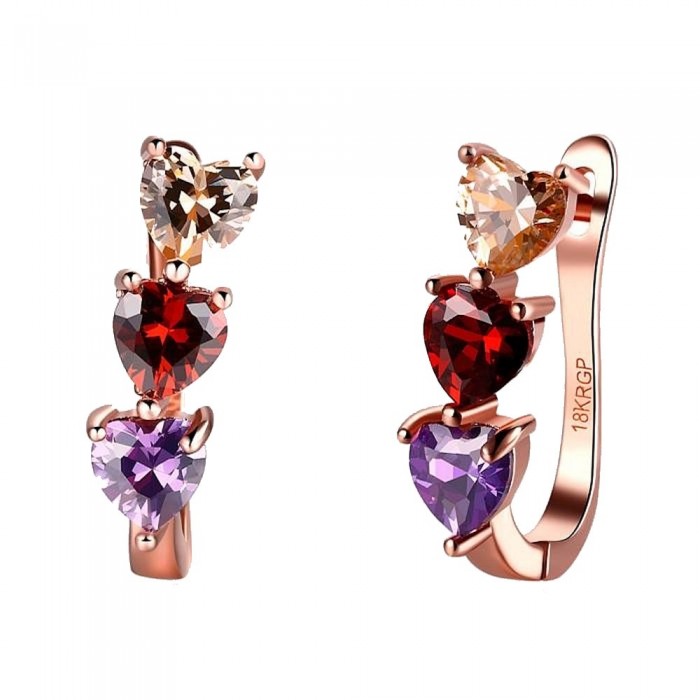 Boucles d'oreilles trois cœurs oxyde de zirconium doré rose