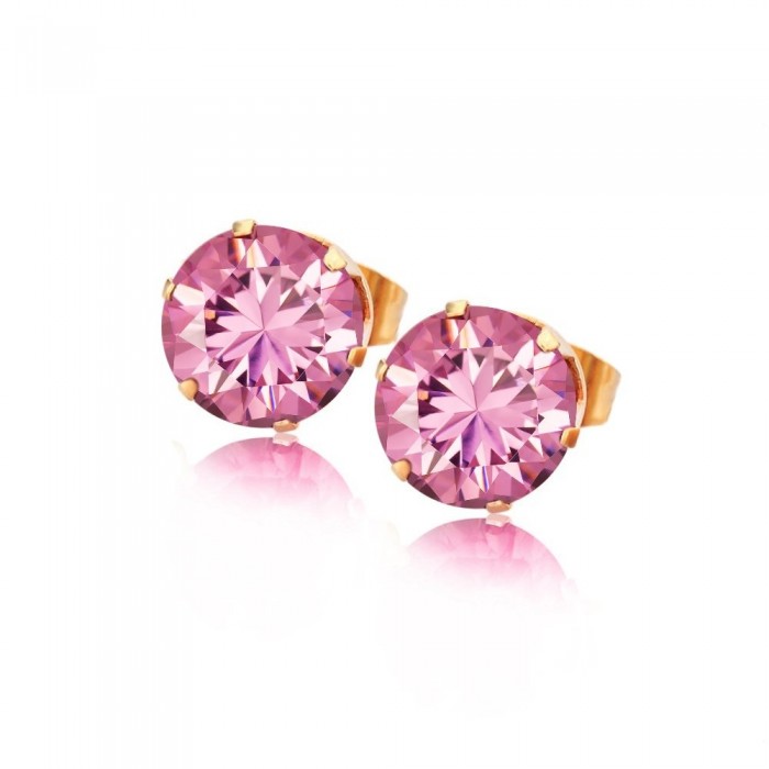 Boucles d'oreilles dorées clou puce oxyde de zirconium rose