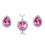 Parure bijoux coeur de l'océan boucles d'oreilles puce goutte argentée Couleur Rose Fushia