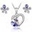 Parure bijoux coeur boucles d'oreilles fleur argentée Couleur Mauve