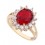 Bague oxyde de zirconium rouge fleur doré Taille 51