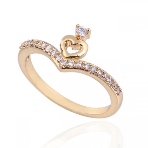 Bague en V coeur sertie d'oxyde de zirconium doré