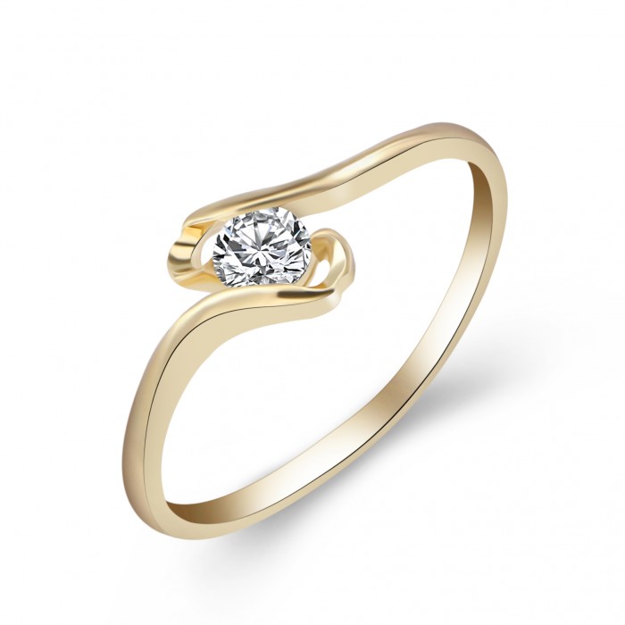 Bague solitaire vague oxyde de zirconium doré