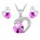 Parure bijoux coeur boucles d'oreilles coeur strass rond argentée Couleur Rose Fushia