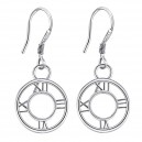 Boucles d'oreilles horloge chiffres romains argenté