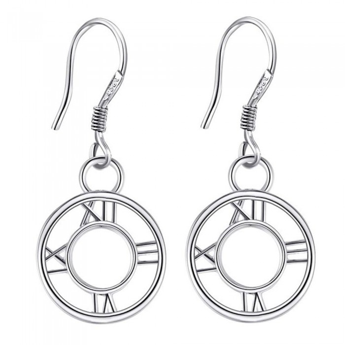 Boucles d'oreilles horloge chiffres romains argenté
