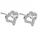Boucles d'oreilles double coeurs oxyde de zirconium argenté