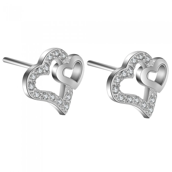 Boucles d'oreilles double coeurs oxyde de zirconium argenté