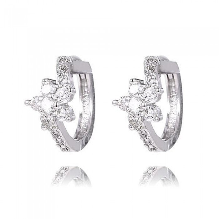 Boucles d'oreilles fleur anneaux oxyde de zirconium argenté
