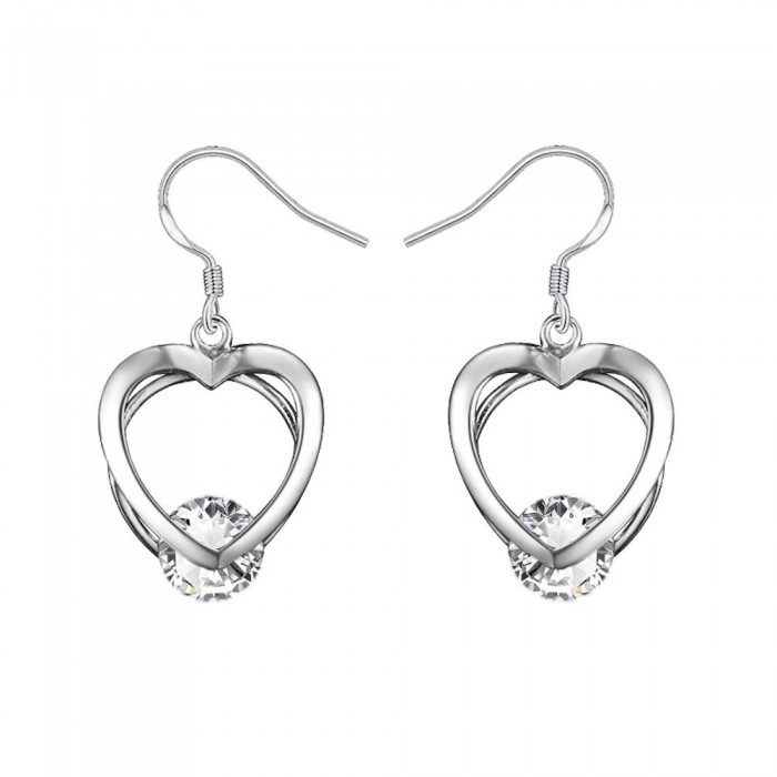 Boucles d'oreilles coeurs ajouré contenant un oxyde de zirconium argenté