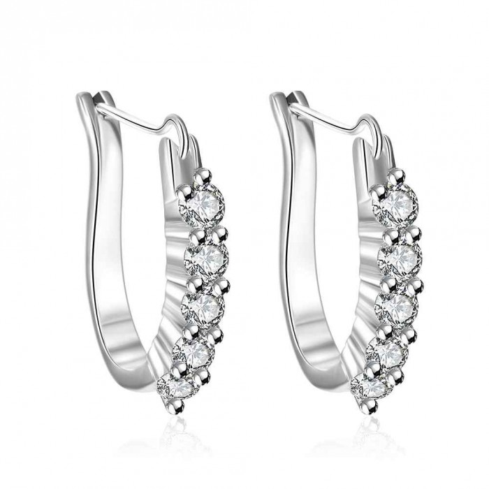 Boucles d'oreilles anneaux serties d'oxyde de zirconium argenté