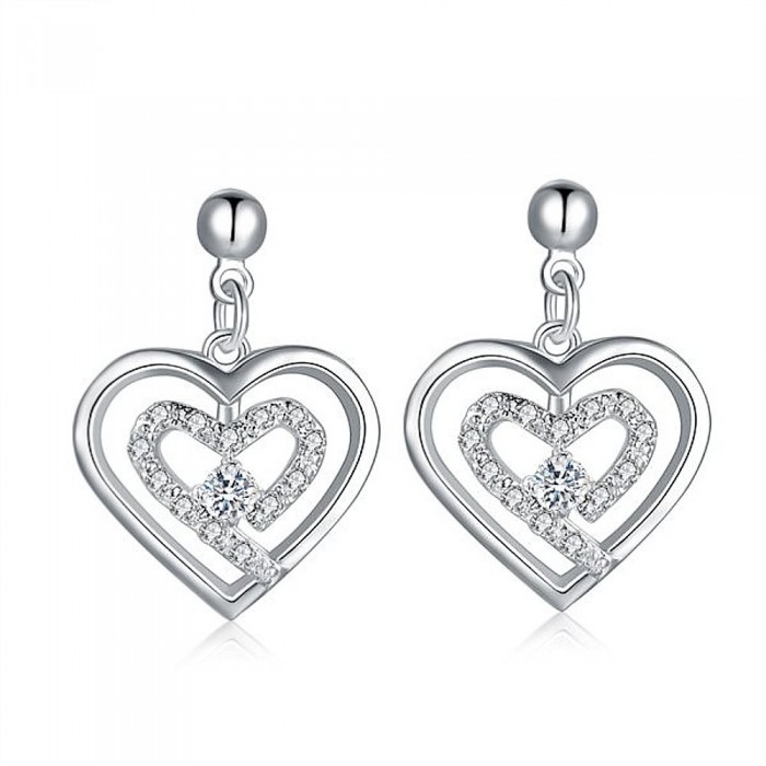 Boucles d'oreilles coeur ajouré oxyde de zirconium argenté