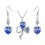 Parure bijoux trèfle et boucles d'oreilles coeur argentée Couleur Bleu roi