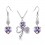 Parure bijoux trèfle et boucles d'oreilles coeur argentée Couleur Mauve