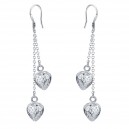 Boucles d'oreilles coeurs 3D ciselés chaînette argenté