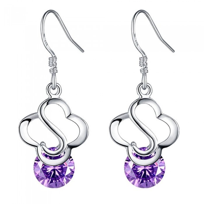 Boucles d'oreilles trèfle à 4 feuilles oxyde de zirconium argenté