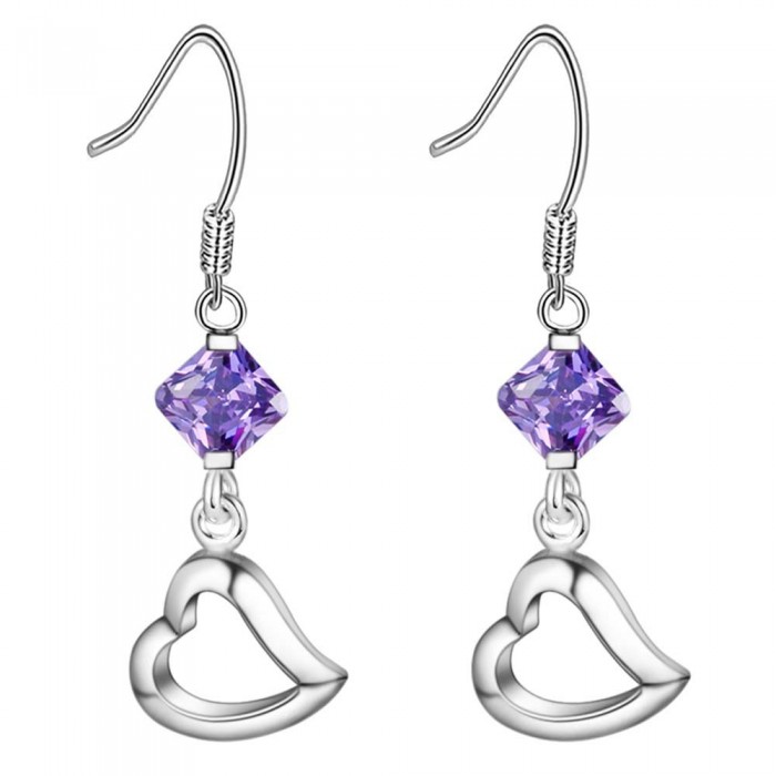 Boucles d'oreilles pendentif coeur losange oxyde de zirconium argenté