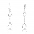 Boucles d'oreilles deux coeurs tombants avec chaînette argenté