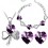 Parure bijoux collier trèfle de coeurs boucles d'oreilles et bracelet coeur argentée Couleur Violet