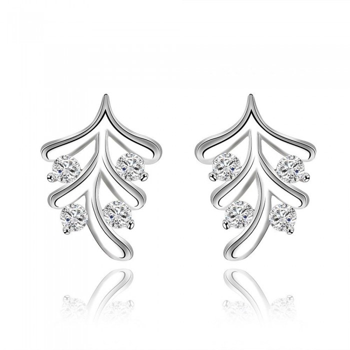 Boucles d'oreilles feuille oxyde de zirconium argenté