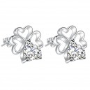 Boucles d'oreilles trèfle de coeurs cristal oxyde de zirconium argenté