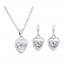 Parure bijoux 2 coeurs oxyde de zirconium argentée