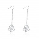 Boucles d'oreilles pendentif trèfle chaînette argenté
