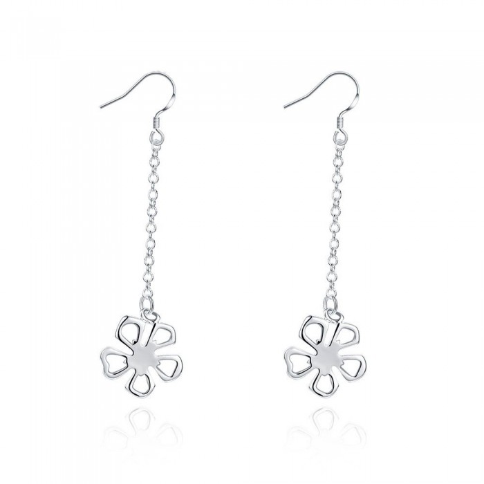Boucles d'oreilles pendentif trèfle chaînette argenté