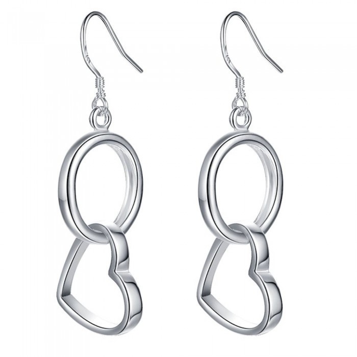 Boucles d'oreilles cercle et coeur argenté