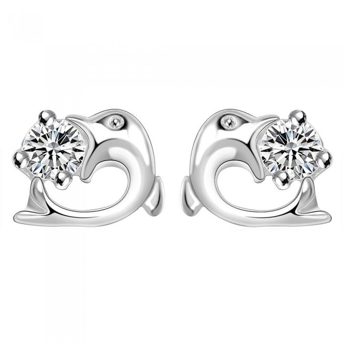 Boucles d'oreilles dauphin et oxyde de zirconium argenté