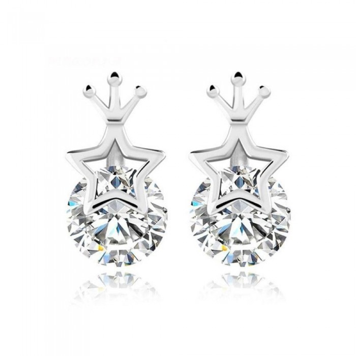 Boucles d'oreilles étoile et couronne oxyde de zirconium argenté