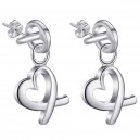 Boucles d'oreilles pendentif coeurs tombants argenté