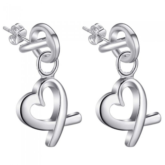 Boucles d'oreilles pendentif coeurs tombants argenté