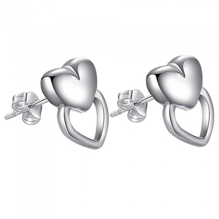 Boucles d'oreilles deux petits coeurs argenté