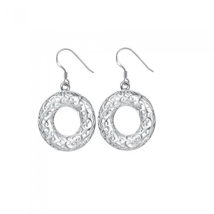 Boucles d'oreilles cercles ciselés de coeurs argenté
