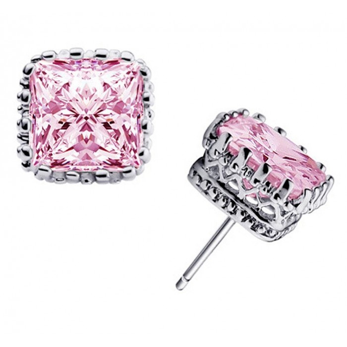 Boucles d'oreilles couronne oxyde de zirconium carré argenté