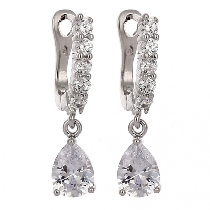Boucles d'oreilles pendant et anneaux serti d'oxyde de zirconium argenté