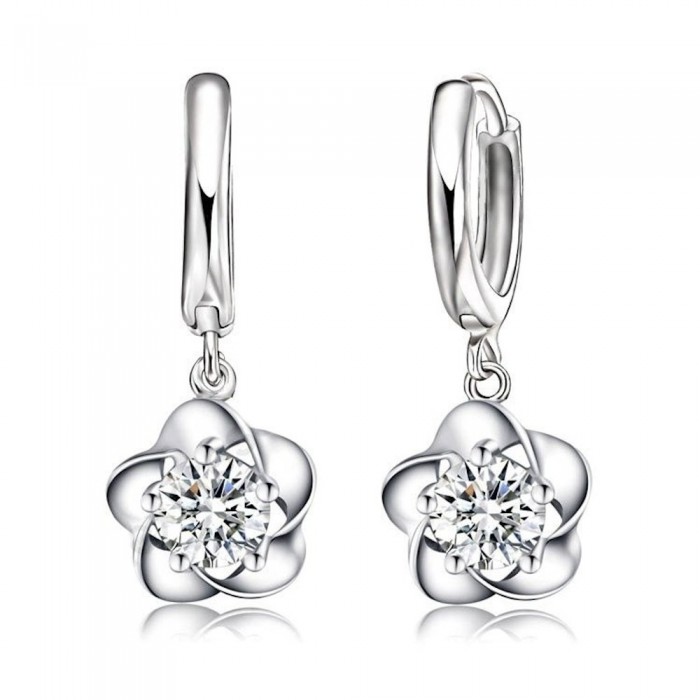 Boucles d'oreilles fleur oxyde de zirconium argenté
