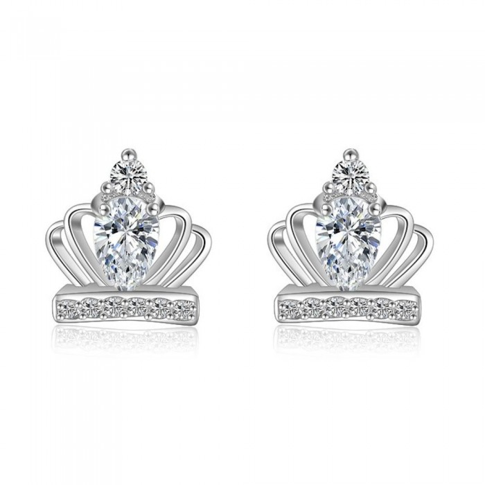 Boucles d'oreilles couronne oxyde de zirconium argenté