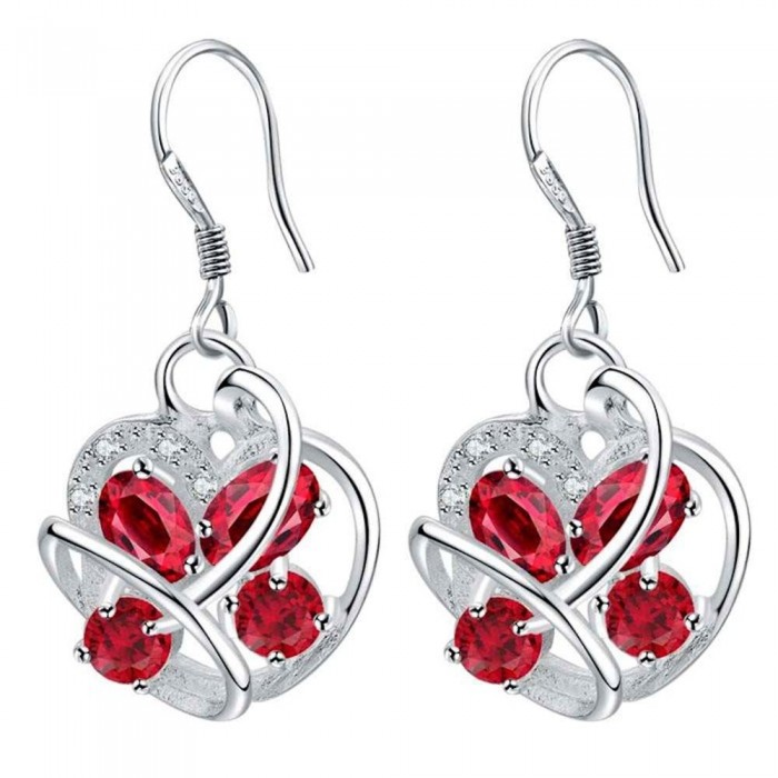 Boucles d'oreilles coeur 4 oxyde de zirconium argenté