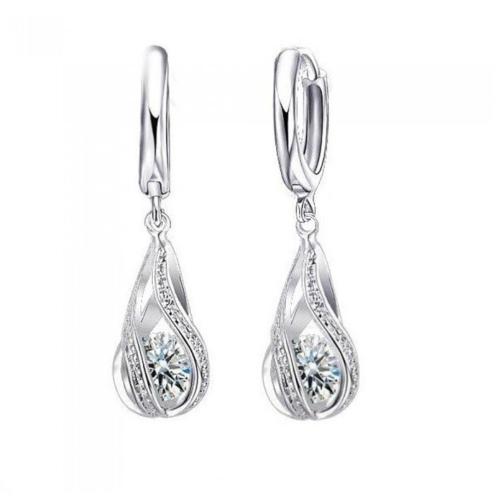 Boucles d'oreilles anneaux goutte cage d' oxyde de zirconium argenté