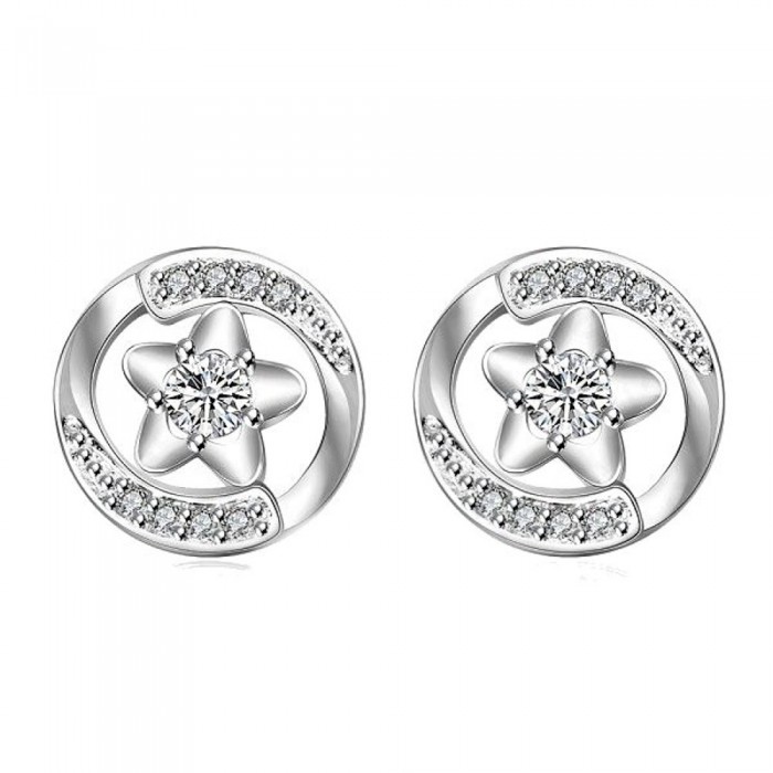 Boucles d'oreilles cercle étoile oxyde de zirconium argenté
