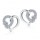 Boucles d'oreilles 2 coeurs oxyde de zirconium argenté