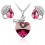 Parure bijoux collier coeur boucles d'oreilles goutte feuille argentée Couleur Rose