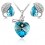 Parure bijoux collier coeur boucles d'oreilles goutte feuille argentée Couleur Bleu turquoise