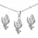 Parure bijoux fleur tulipe oxyde de zirconium argentée