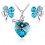 Parure bijoux collier coeur boucles d'oreilles trèfle argentée Couleur Bleu turquoise