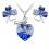 Parure bijoux collier coeur boucles d'oreilles trèfle argentée Couleur Bleu roi